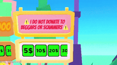 A Sign Says I Do Not Donate To Beggars Or Scammers GIF