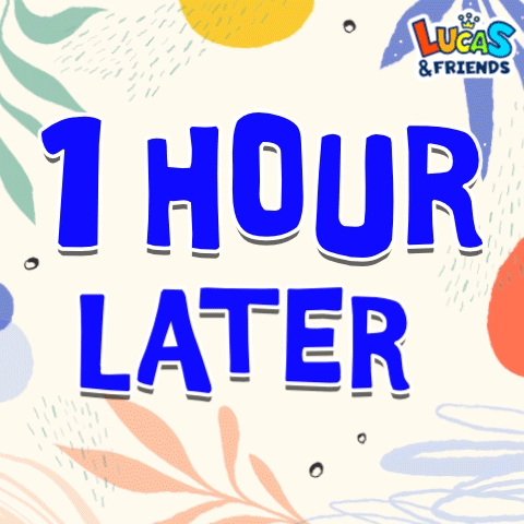 A Sign That Says 1 Hour Later Is On A White Background GIF