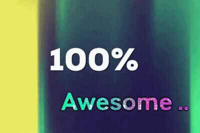 A Sign That Says 100 % Awesome On A Purple Background GIF
