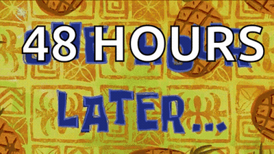 A Sign That Says 48 Hours Later With Pineapples On It GIF