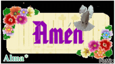 A Sign That Says Amen Is Surrounded By Flowers And A Dove GIF