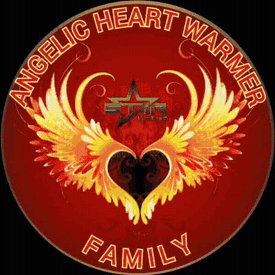 A Sign That Says Angelic Heart Warmer Family With Flaming Wings GIF