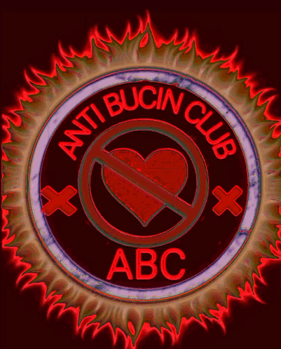 A Sign That Says Anti Bucin Club Abc With A Heart In The Center GIF