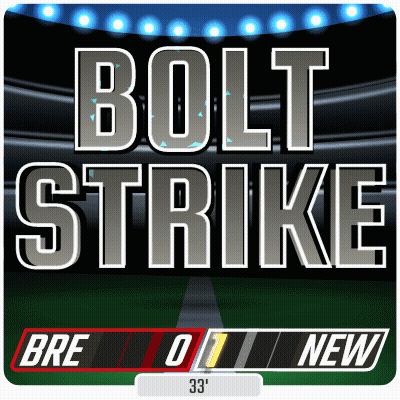 A Sign That Says Bolt Strike With A Scoreboard Below It GIF