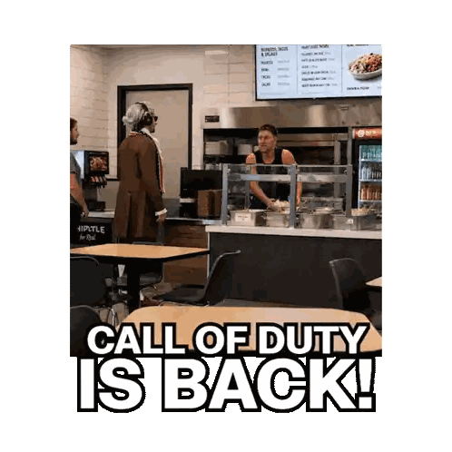 A Sign That Says Call Of Duty Is Back In Front Of A Counter Sticker