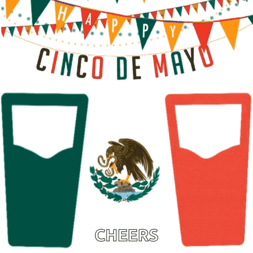 A Sign That Says Cinco De Mayo Cheers With Two Glasses GIF