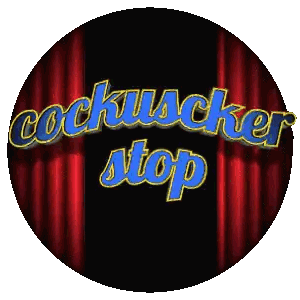 A Sign That Says Cocksucker Stop In Blue And Gold Sticker