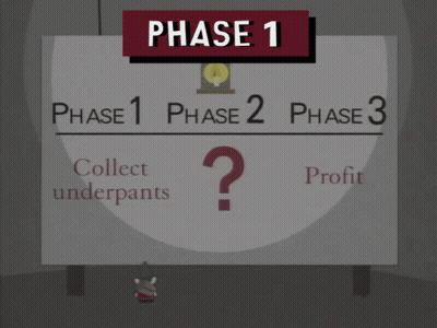 A Sign That Says Collect Underpants Phase 1 Phase 2 Phase 3 And Collect Underpants Profit GIF