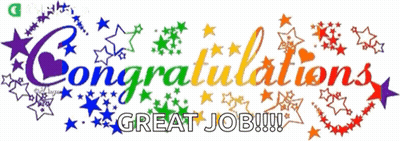 A Sign That Says Congratulations Great Job Surrounded By Stars GIF