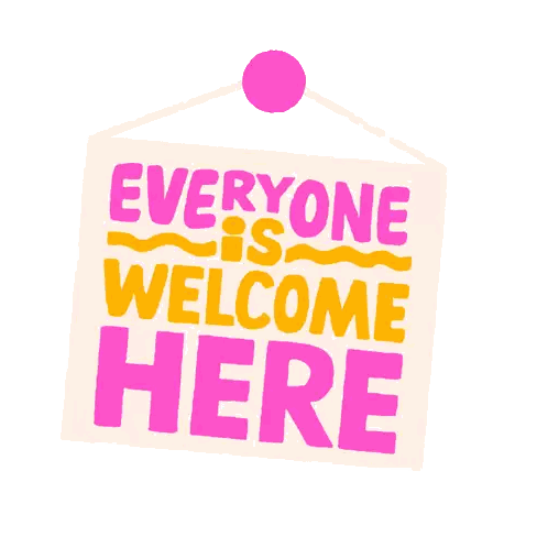 A Sign That Says Everyone Is Welcome Here Hangs From A String Sticker