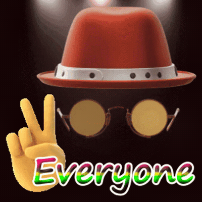 A Sign That Says Everyone With A Hat And Glasses In The Background GIF