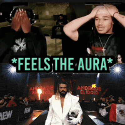 A Sign That Says " Feels The Aura " With A Man In A White Coat GIF