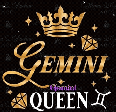 A Sign That Says Gemini Queen With A Gold Crown GIF