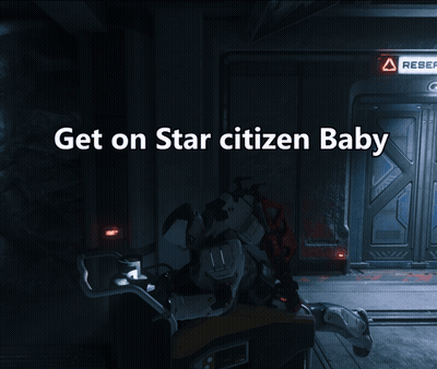 A Sign That Says Get On Star Citizen Baby In A Dark Room GIF