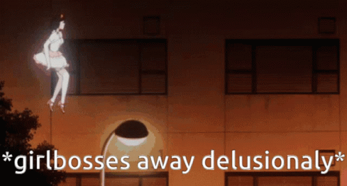 A Sign That Says " Girlbosses Away Delusionaly " Is Hanging From A Building GIF
