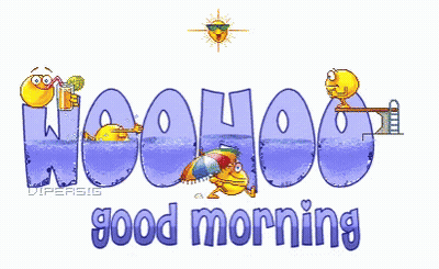 A Sign That Says Good Morning With Cartoon Characters GIF