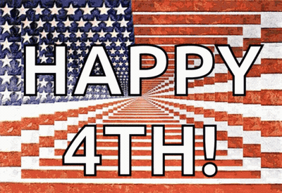 A Sign That Says Happy 4Th With An American Flag Behind It GIF