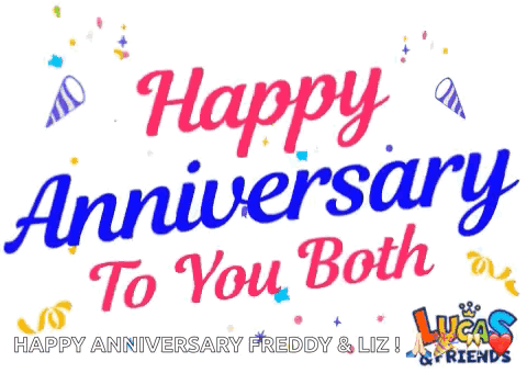 A Sign That Says Happy Anniversary To You Both With Confetti GIF