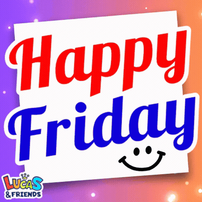 A Sign That Says Happy Friday With A Smiley Face On It GIF