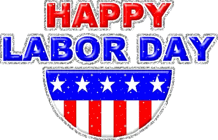 A Sign That Says Happy Labor Day In Red And Blue Sticker
