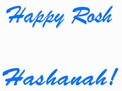 A Sign That Says Happy Rosh Hashanah Is Surrounded By Blue And Green Confetti GIF