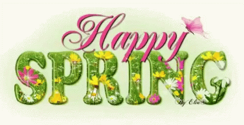 A Sign That Says Happy Spring With A Butterfly GIF