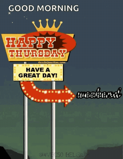 A Sign That Says Happy Thursday Has A Crown On Top GIF