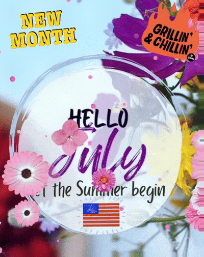 A Sign That Says Hello July And The Summer Begin GIF