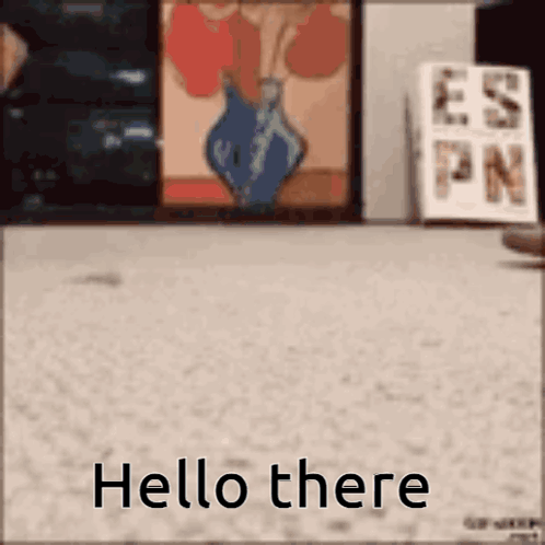 A Sign That Says Hello There Is On The Floor GIF