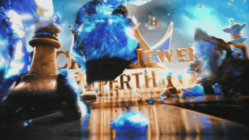 A Sign That Says Jewel Perth Is Surrounded By A Chess Board GIF
