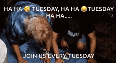 A Sign That Says Join Us Every Tuesday On It GIF