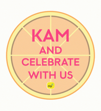 A Sign That Says Kam And Celebrate With Us On It GIF