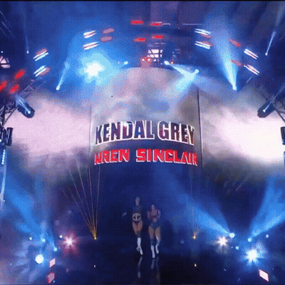 A Sign That Says Kendal Grey On It In Red Letters GIF