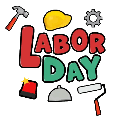 A Sign That Says Labor Day With A Hard Hat Hammer And Paint Roller Sticker