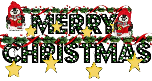 A Sign That Says Merry Christmas With Penguins And Stars Sticker