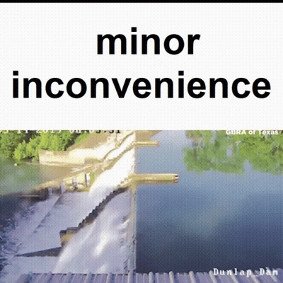 A Sign That Says Minor Inconvenience Next To A Picture Of A Waterfall GIF