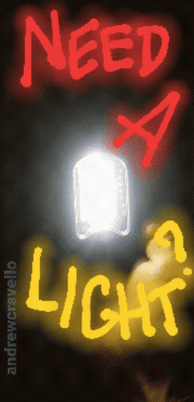 A Sign That Says Need A Light In Red And Yellow GIF