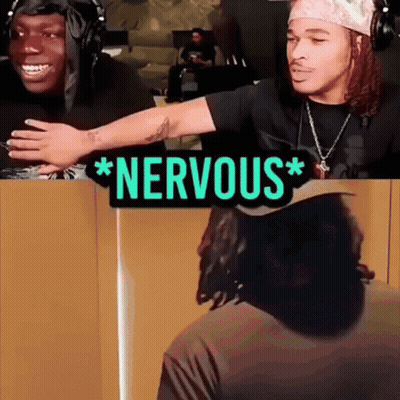 A Sign That Says Nervous Next To Two People GIF