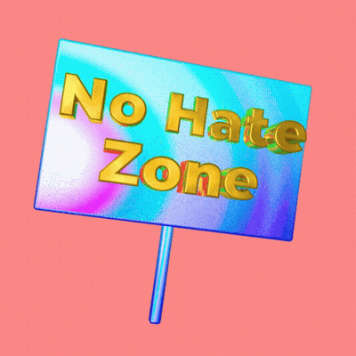 A Sign That Says No Hate Zone In Gold Letters GIF