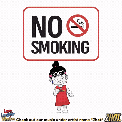 A Sign That Says No Smoking With A Man Holding Two Broken Hearts GIF