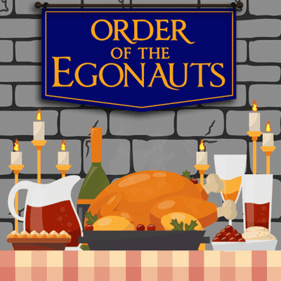 A Sign That Says Order Of The Egonauts Hangs Over A Table GIF