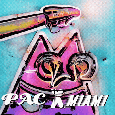 A Sign That Says Pac Miami With A Peace Sign GIF