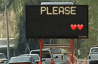 A Sign That Says Please With Two Red Hearts GIF