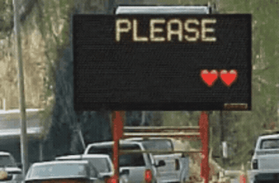 A Sign That Says Please With Two Red Hearts GIF
