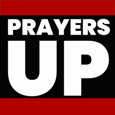 A Sign That Says Prayers Up With A Hand In Prayer GIF