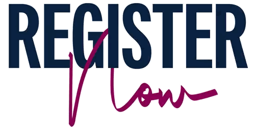 A Sign That Says Register Now In Purple And Blue Sticker
