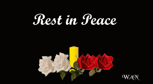 A Sign That Says Rest In Peace With Roses And Candles GIF