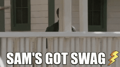 A Sign That Says Sam 'S Got Swag With A Lightning Bolt On It GIF