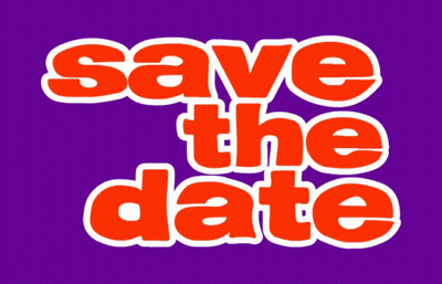A Sign That Says Save The Date In Orange Letters GIF