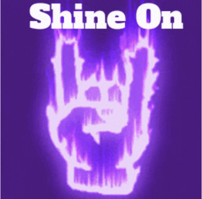A Sign That Says Shine On With A Skull In Flames GIF